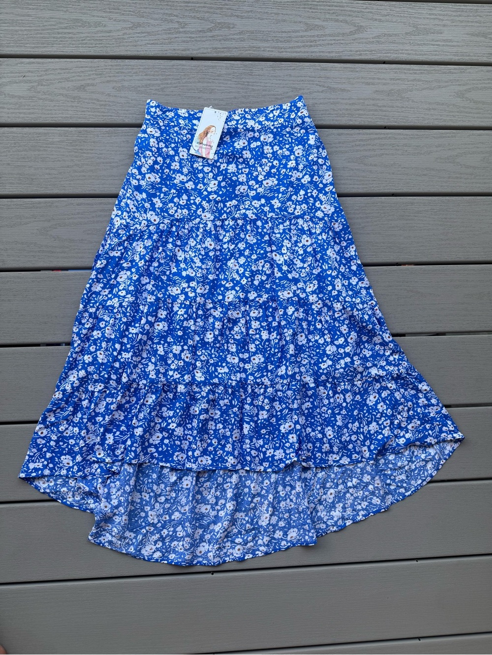 🌸 NWT PrettyGarden Blue Floral High-Low Midi Skirt Size Small 🌸